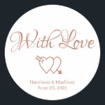 Adesivo Corações de rosa personalizados Palmas de bonifica<br><div class="desc">Texto de corações personalizados,  nome Dosagem de presente de casamento,  etiquetas adesivas com amor Faux rosa gold e branco</div>