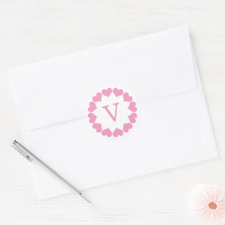 Adesivo Corações de São Valentim Cor-de-Rosa em um Círculo