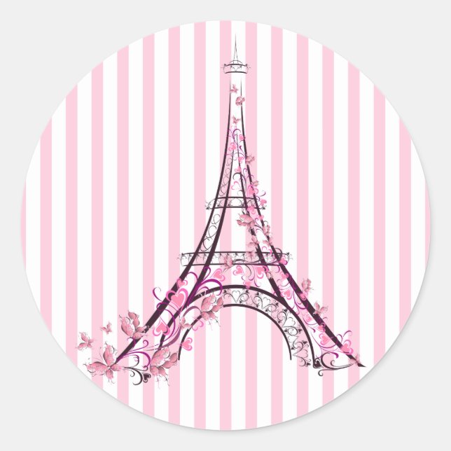 Adesivo Corações e Borboletas Rosa Partido Torre Eiffel Pa (Frente)