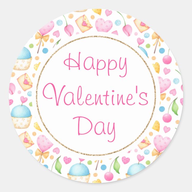 Adesivo Corações e Muffins Deliciosos Padrões de Namorados (Frente)