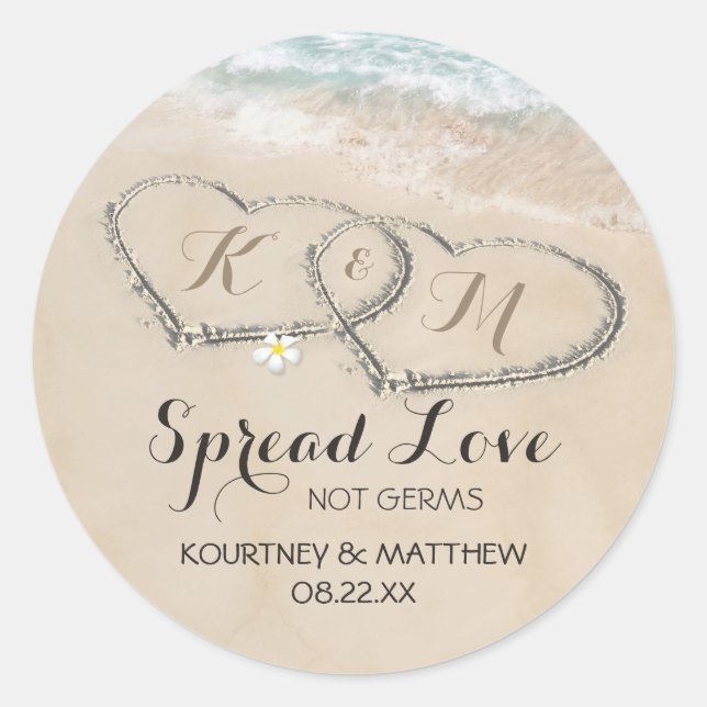 Adesivo Corações em Sand Hand Sanitizer Casamento Favor (Frente)