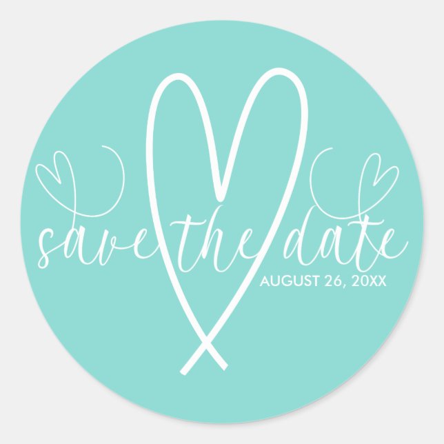 Adesivo Corações Modernos Turquesa Azul Verde Salve a Data (Frente)