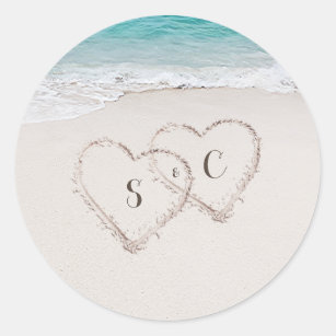 Adesivo Corações no casamento da praia de destino da areia