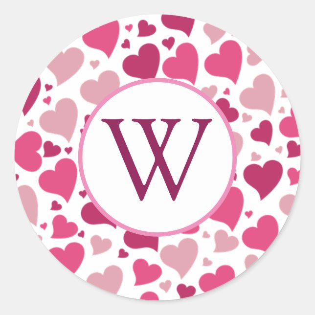 Adesivo Corações no Vinheta Redondo de Monograma (Frente)