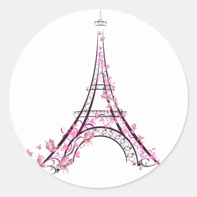 Adesivo Corações Rosa e Borboletas Paris Torre Eiffel (Frente)