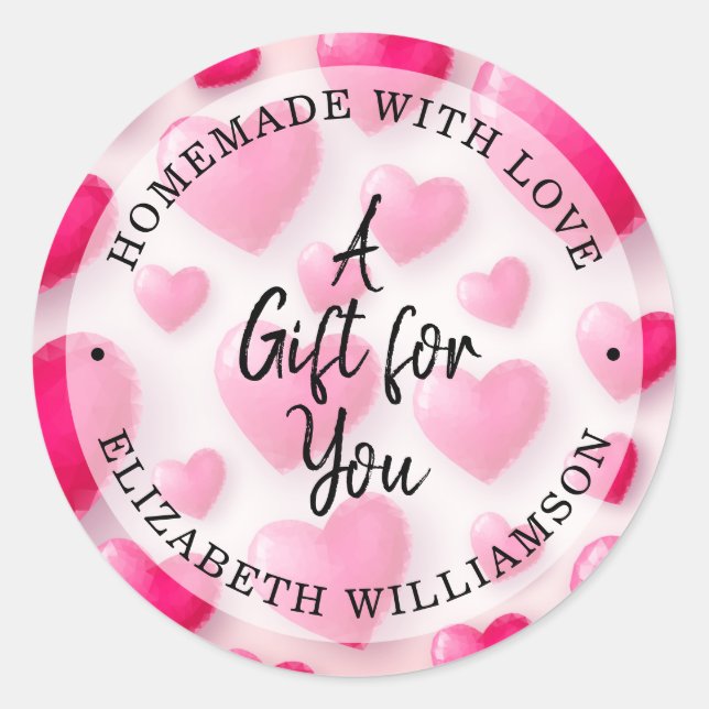 Adesivo Corações Rosa Homemado com Amor (Frente)