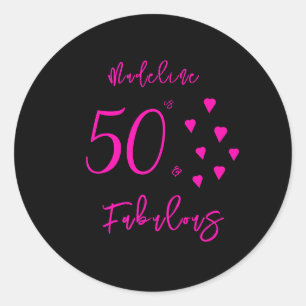 Adesivo Corações Rosa Quente Preto Moderno 50º Aniversário