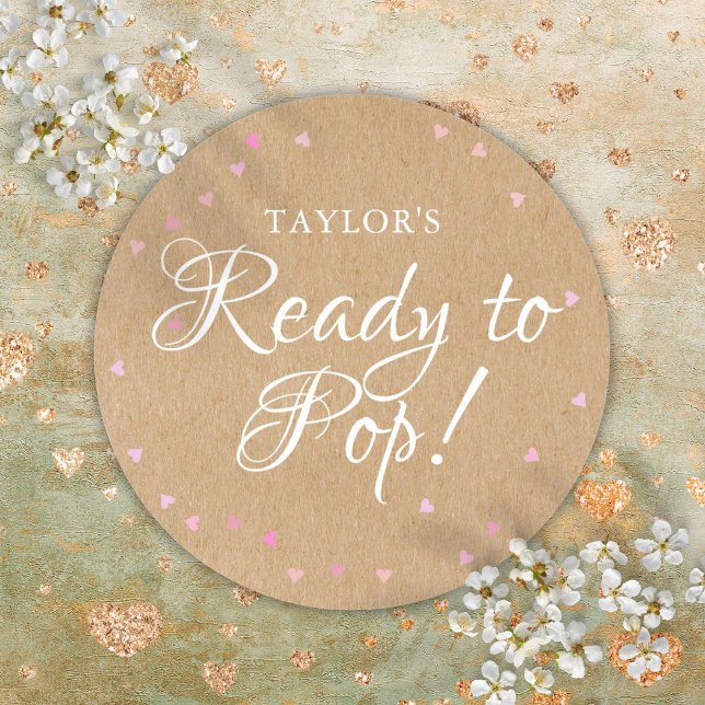 Adesivo Corações Rosa-Rosa Russo Preparado para Pop (Rustic Kraft Cute Pink Hearts Ready to Pop Classic Round Sticker)