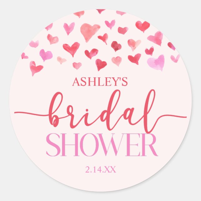 Adesivo Corações Rosa Vermelho Chuveiro Nupcial  (Frente)