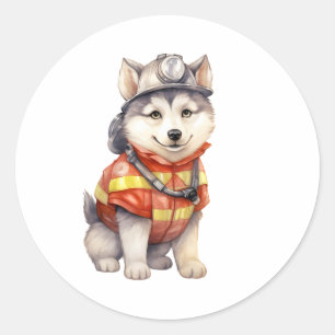 Adesivo Corajoso Bombeiro Siberian Husky Dog Honrando