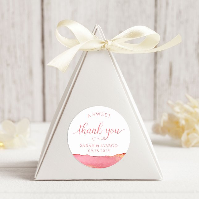 Adesivo Coral Cor-De-Rosa Agradável (Coral Pink 'Sweet Thank You' Stickers for Wedding favors)