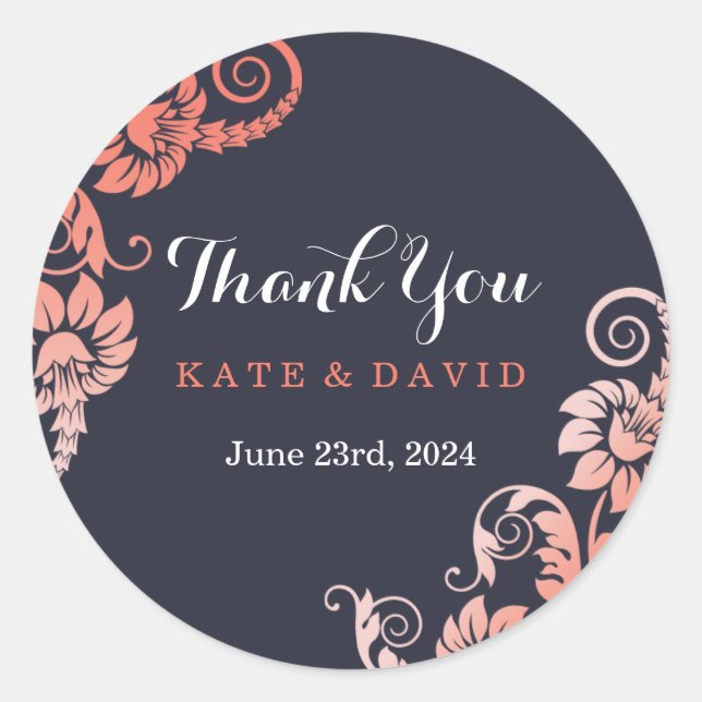 Adesivo Coral Elegante e Azul, obrigado (Frente)