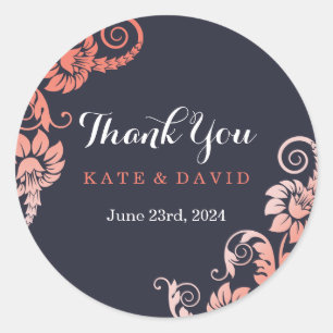 Adesivo Coral Elegante e Azul, obrigado