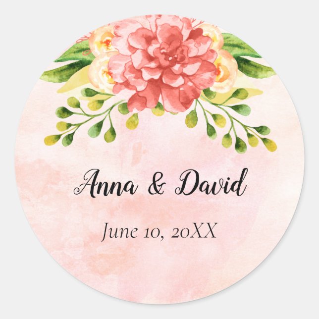 Adesivo Coral Floral Invitation Envelope Sticker (Frente)