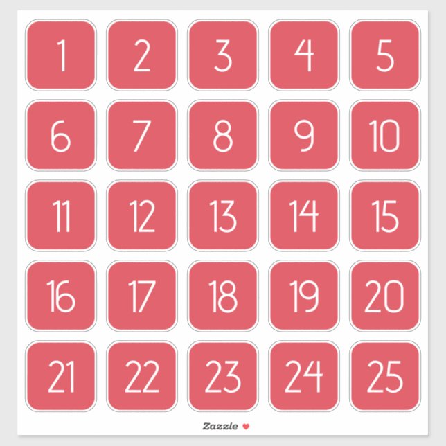 Adesivo Coral Red Customizable Square Number Stickers  (Folha)