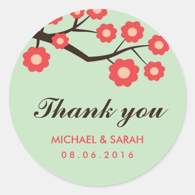 Adesivo Coral Red Floral Weding Favor Obrigado Sticker (Frente)