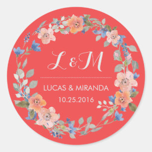 Adesivo Coral Red Floral Wreath Weding Sticker