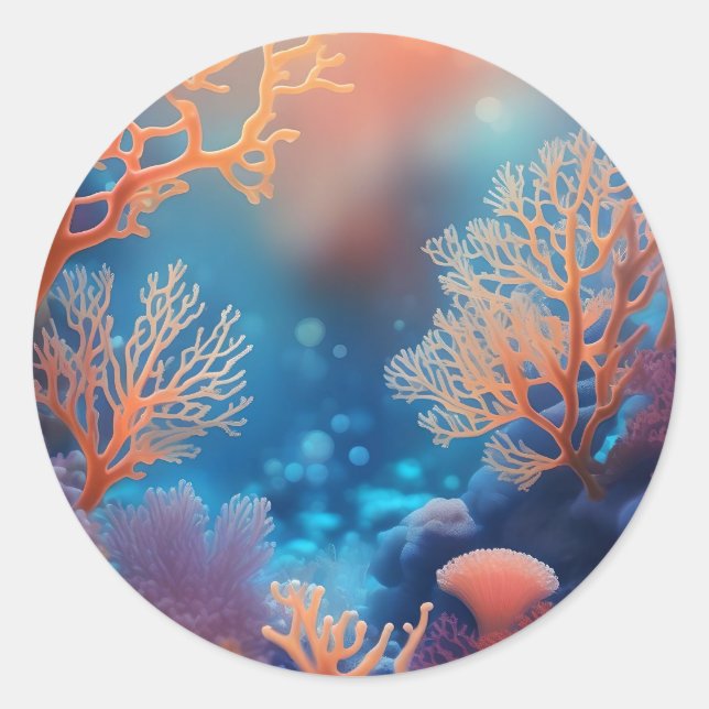 Adesivo Coral saudável em oceano limpo. (Frente)