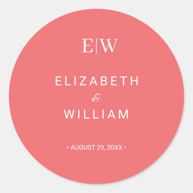 Adesivo Coral Simples Sunset Elegante com Casamento Monogr (Frente)