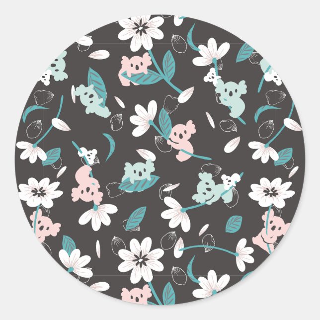 Adesivo Corante Koala Pattern Cute Animal e Floral (Frente)