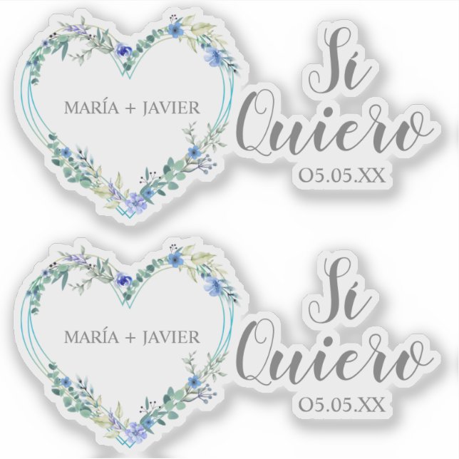 Adesivo Corazón Flor Sí Quiero Español para Boda (Frente)