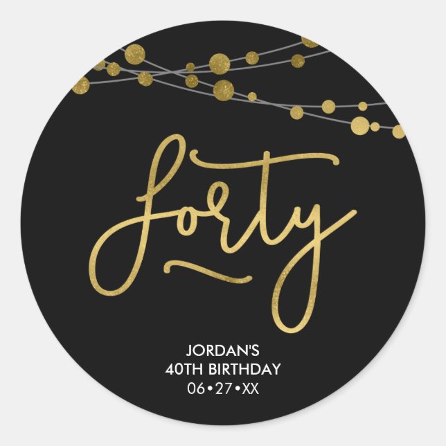 Adesivo Cordas Pretas Elegantes de Luzes aniversário de 40 (Frente)