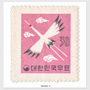 Adesivo Coreia do Sul Vermelho - Selo Postal do Grou de Co