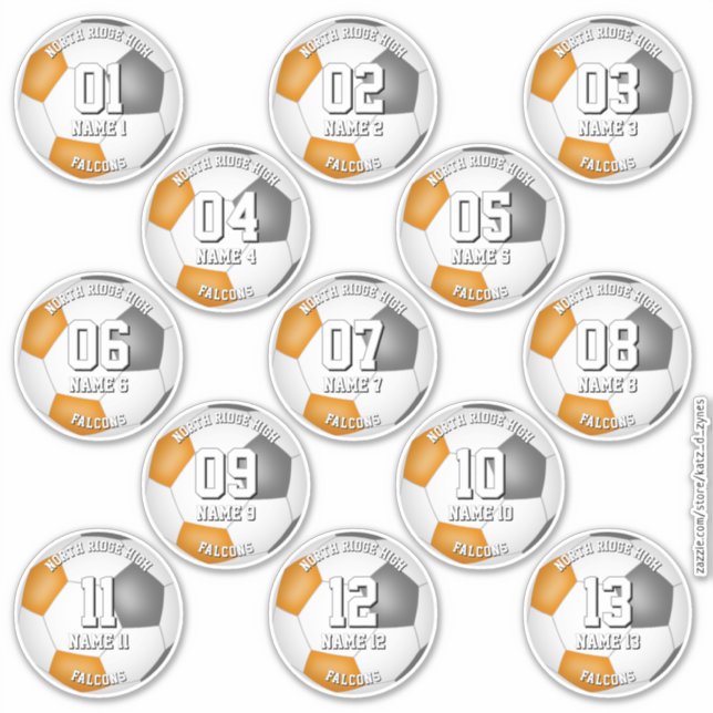 Adesivo cores da equipe de futebol laranja cinza 13 atleta (Frente)