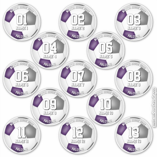 Adesivo cores da equipe de futebol roxo cinza 13 atletas (Frente)