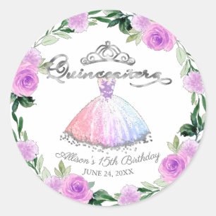 Adesivo Cores de Bolo de Quinceanera Vestido Prata Floral