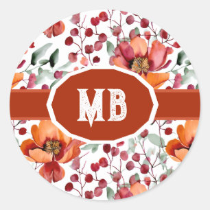Adesivo Cores Terrosas, Flores de Outono Monogramadas