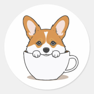 Adesivo Corgi bonito sentado no café
