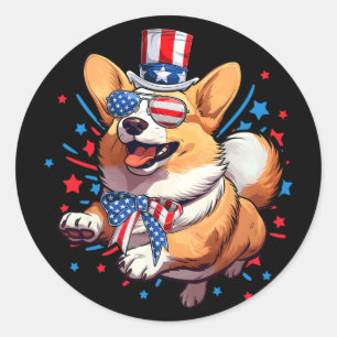 Adesivo Corgi Cachorro 4 De Julho Americano Bandeira Patri