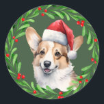 Adesivo Corgi Christmas Dog Puppy Mailing<br><div class="desc">Vinheta de Natal de Natal de Natal com uma coloração d'água Pembroke Welsh Corgi e design de coroa d'água na frente. É perfeito com o cartão de Natal de Corgi e as etiquetas de endereço de retorno de correio!</div>