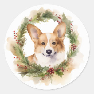 Adesivo Corgi Christmas Wreath Festivo Pup