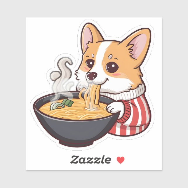 Adesivo Corgi-Corgi-Eating Ramen-Sticker - Cachorro Adoráv (Folha)