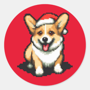 Adesivo Corgi de Natal bonito em Santa Chapéu Pixel