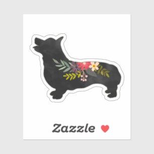 Adesivo Corgi Dog Breed Boho Floral Silhouette
