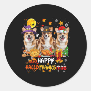 Adesivo Corgi Dog Feliz Halloween Feliz de Ação de Graças 