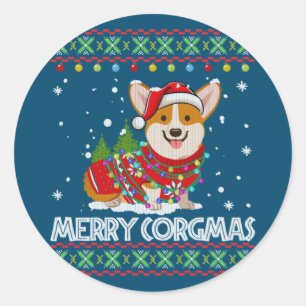 Adesivo Corgi Dog Feliz Papais noeis de Natal Corgi Ugly C