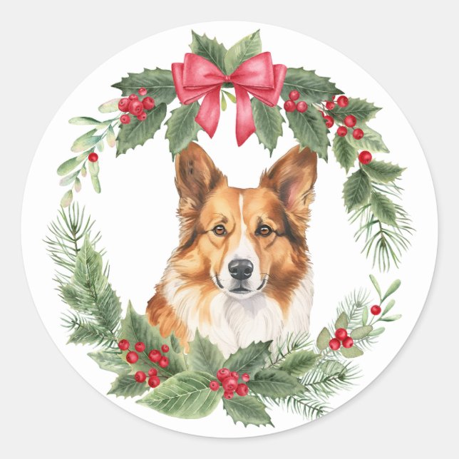 Adesivo Corgi Dog Red Arco Holly Wreath (Frente)