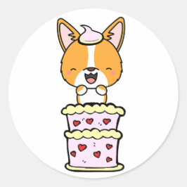 Adesivo Corgi engraçado pulando de um bolo