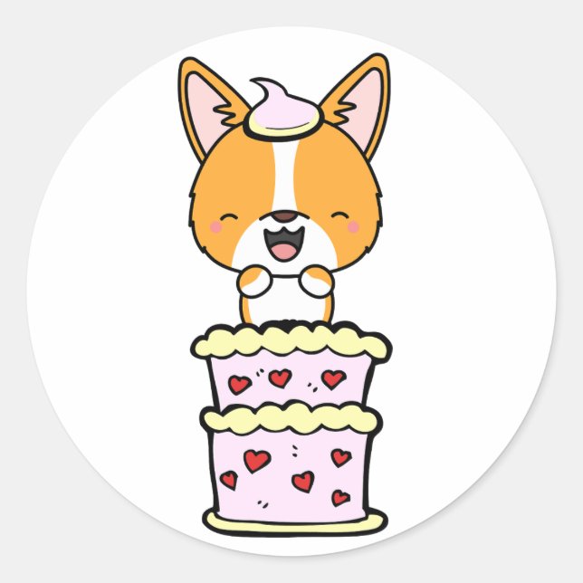 Adesivo Corgi engraçado pulando de um bolo (Frente)