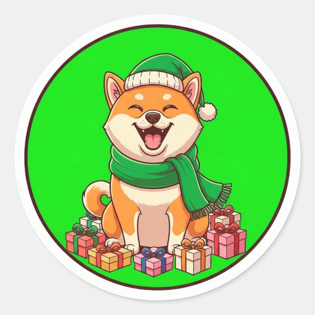 Adesivo Corgi Feliz No Inverno com Cachecol e Chapéu de Pa (Frente)