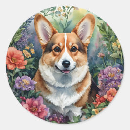 Adesivo Corgi Floral Watercolor Art