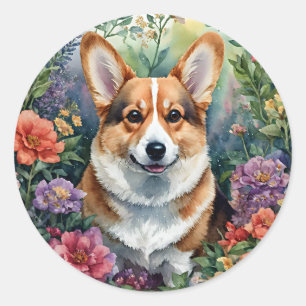Adesivo Corgi Floral Watercolor Art