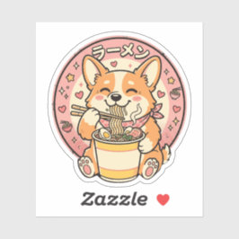 Adesivo Corgi Fofo Comendo Ramen Kawaii Macarrão Japonês