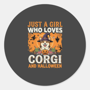 Adesivo Corgi Halloween Bruxa Menina Horror Vintage