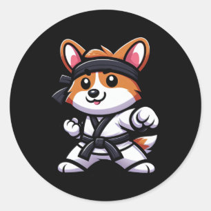 Adesivo Corgi Karate Engraçado Cachorro Artes Marciais Hom