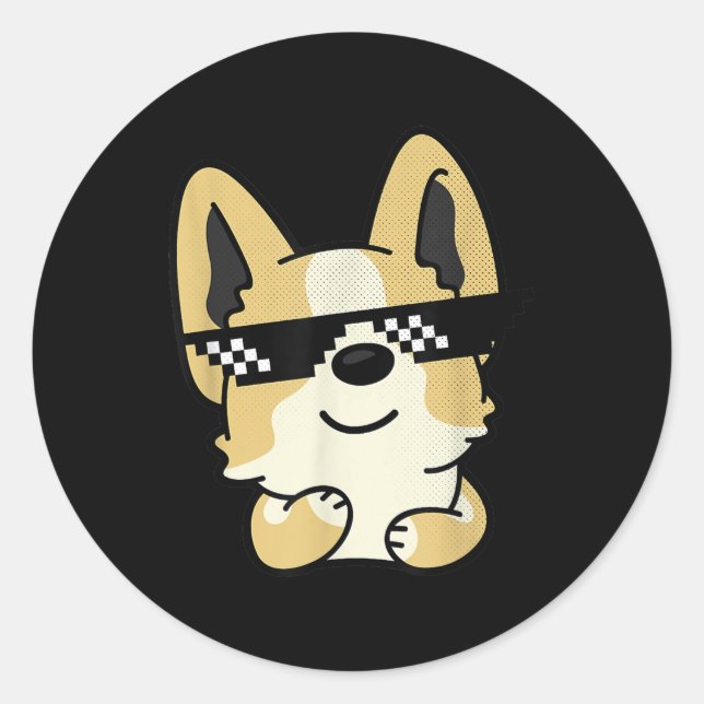 Adesivo Corgi Memória Pixel Óculos Solares Cachorro (Frente)